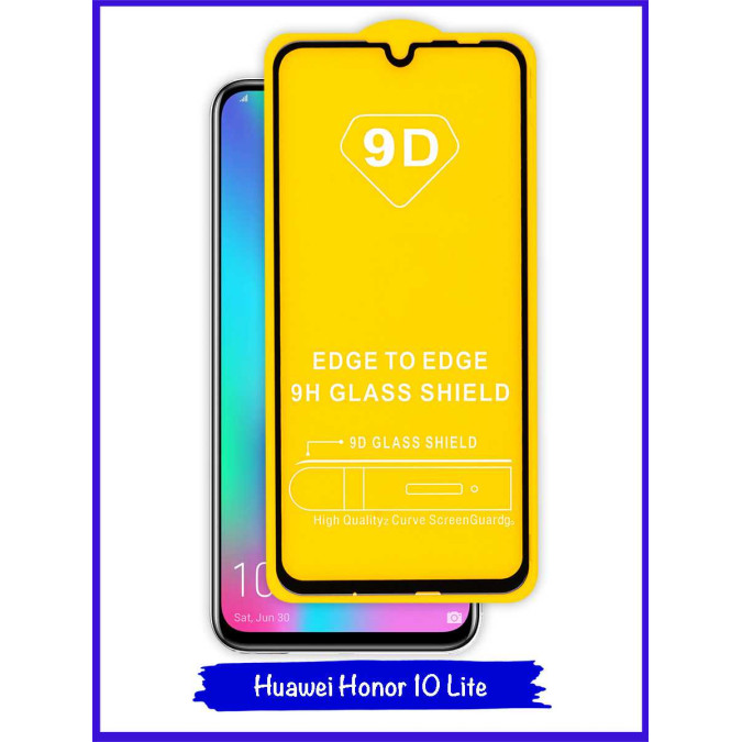 Стекло для Huawei Honor 10 Lite / Huawei P Smart (2019). Противоударное. Полноклеевое. Черная рамка. 9D.