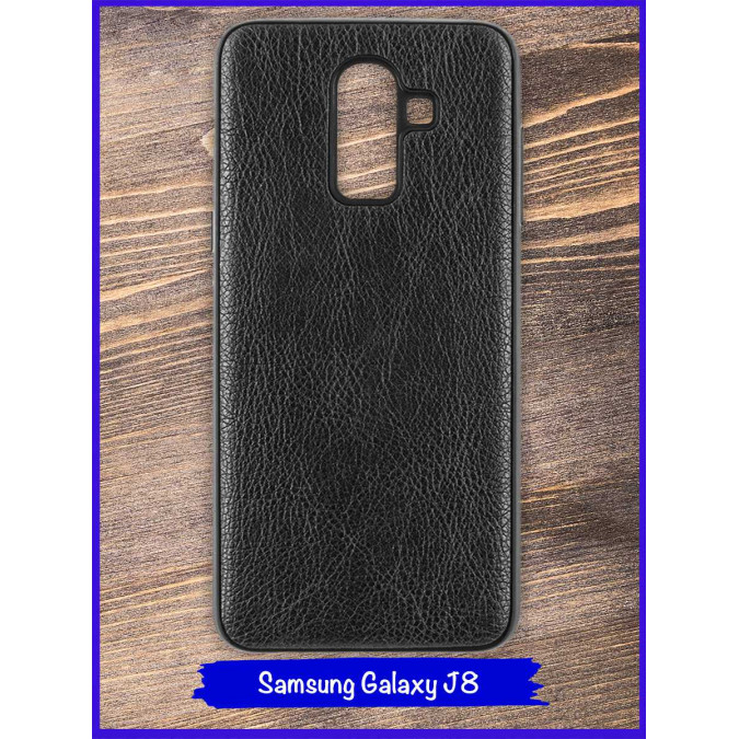 Чехол для Samsung Galaxy J8. Экокожа. Черный.