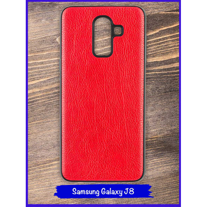 Чехол для Samsung Galaxy J8. Экокожа. Красный.