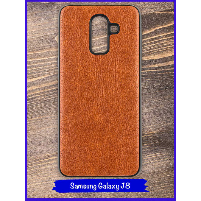 Чехол для Samsung Galaxy J8. Экокожа. Светло-коричневый.