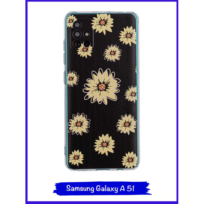 Чехол дизайнерский для Samsung Galaxy A51. Желтые на черном.