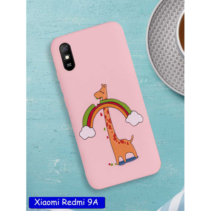 Чехол дизайнерский для Xiaomi Redmi 9A. Жираф с радугой.