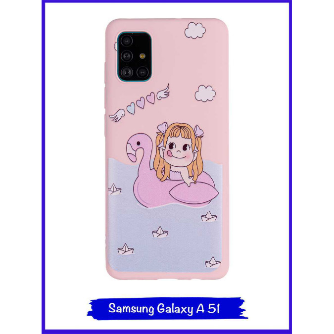 Чехол дизайнерский для Samsung Galaxy A51. Девочка на фламинго.