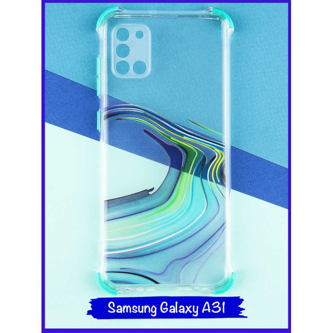 Чехол дизайнерский антишок для Samsung Galaxy A31. Акварель. Зеленый.