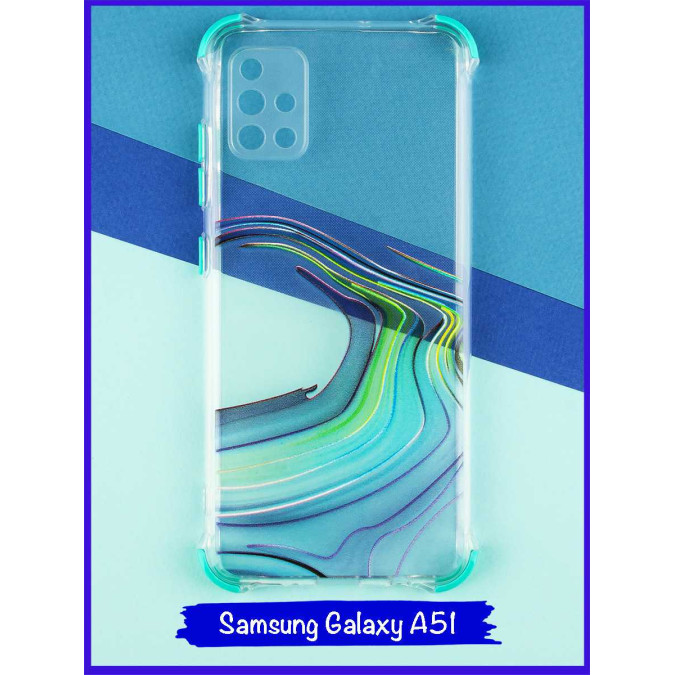 Чехол дизайнерский антишок для Samsung Galaxy A51. Акварель. Зеленый.