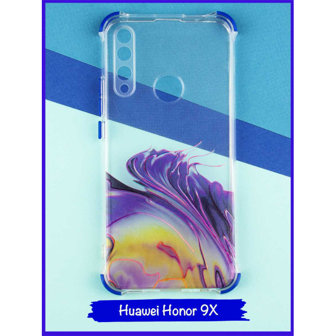 Чехол дизайнерский антишок для Huawei Honor 9X / Huawei P Smart Z / Huawei Y9s / Huawei Y9 Prime 2019. Акварель. Синий.