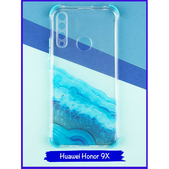 Чехол дизайнерский антишок для Huawei Honor 9X / Huawei P Smart Z / Huawei Y9s / Huawei Y9 Prime 2019. Акварель. Голубой.