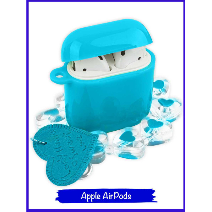 Чехол для Airpods с браслетом "сердце". Голубой .