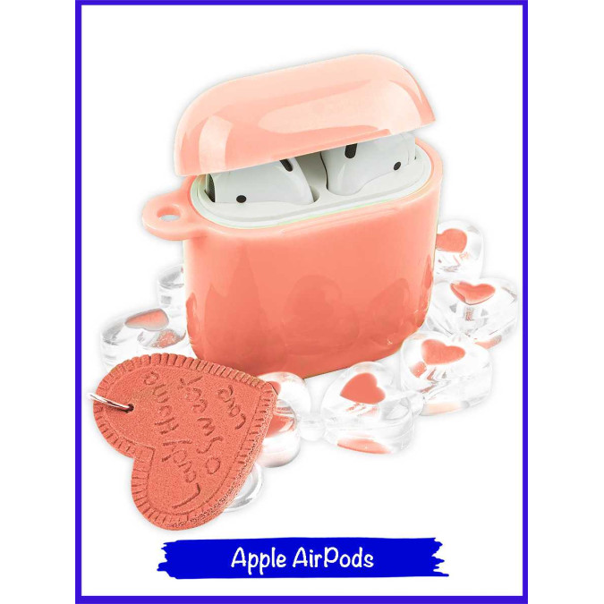 Чехол для Airpods с браслетом "сердце". Розовый .