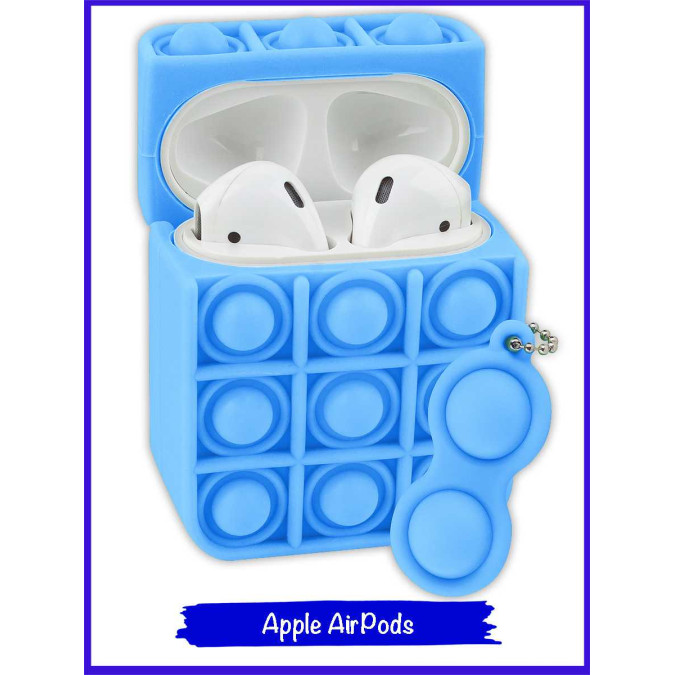 Чехол дизайнерский для AirPods. Pop-it кружок. Голубой.