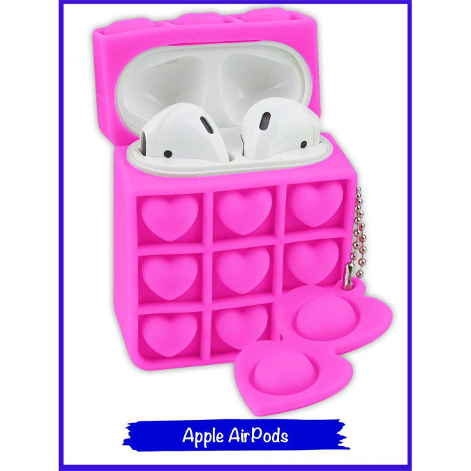 Чехол дизайнерский для AirPods. Pop-it сердце. Розовый.