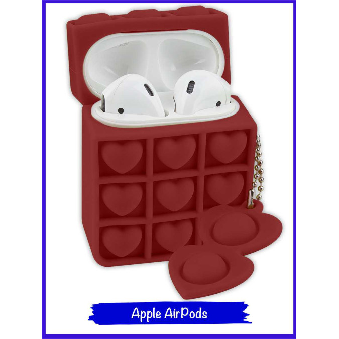 Чехол дизайнерский для AirPods. Pop-it сердце. Бордовый.