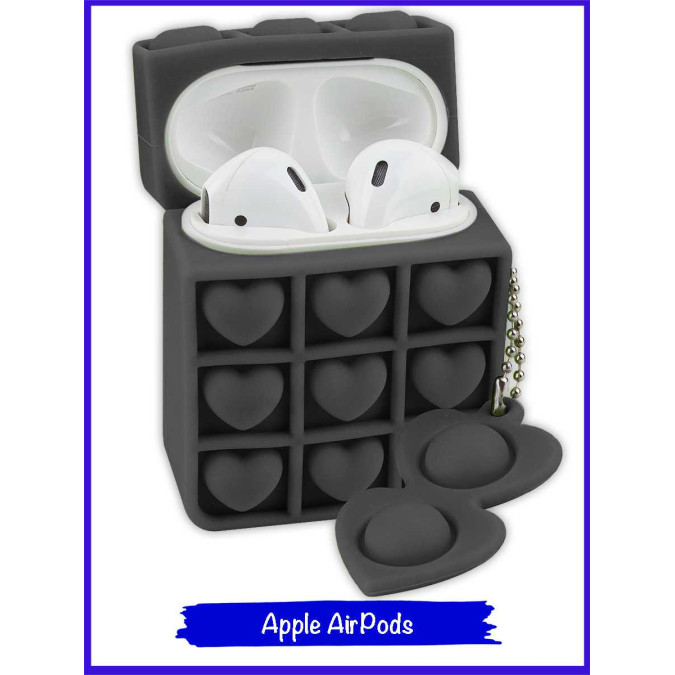 Чехол дизайнерский для AirPods. Pop-it сердце. Черный.