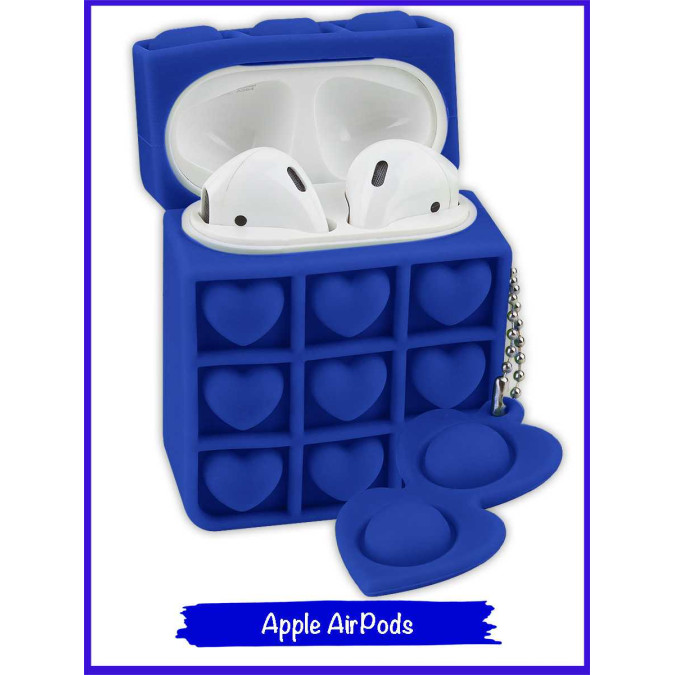 Чехол дизайнерский для AirPods. Pop-it сердце. Темно-синий.