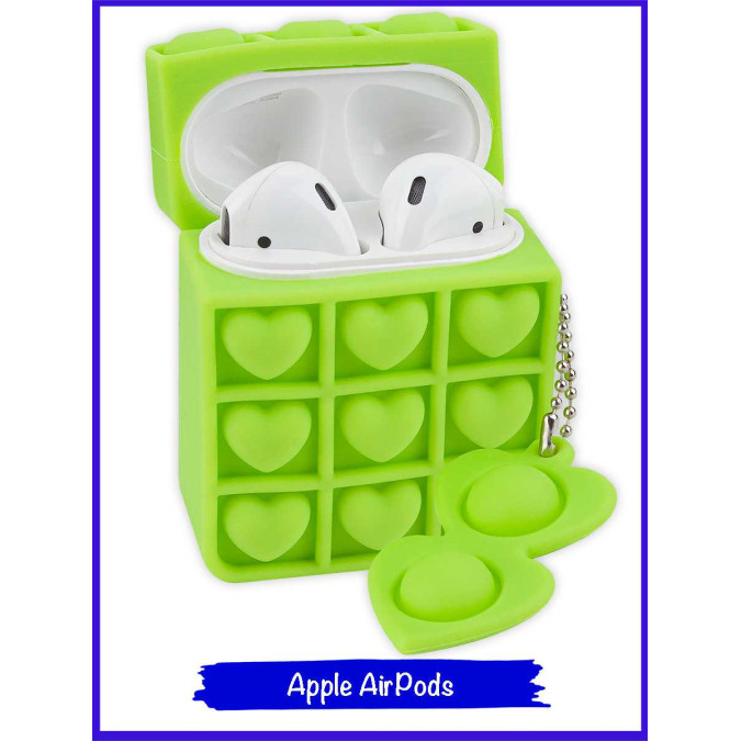 Чехол дизайнерский для AirPods. Pop-it сердце. Светло-зеленый.