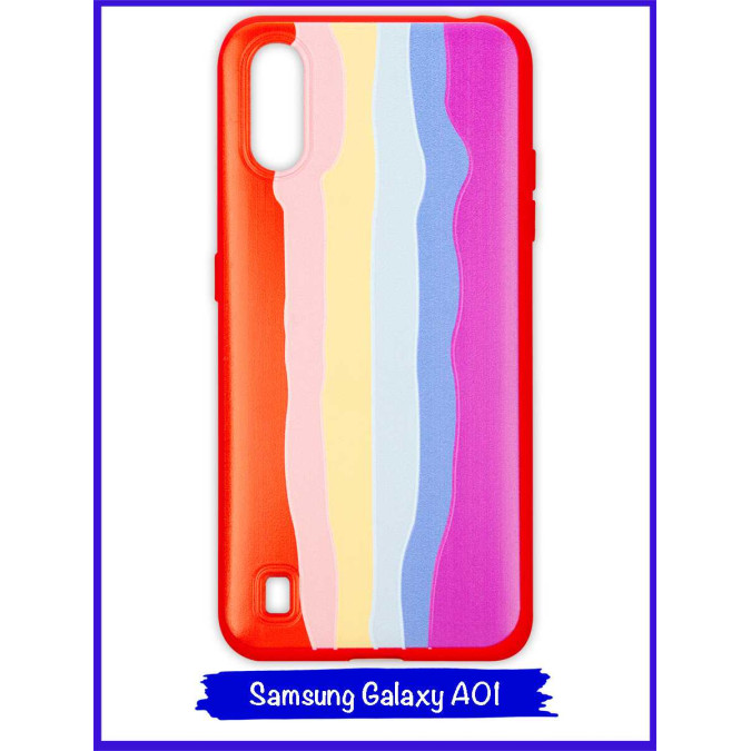 Чехол для Samsung Galaxy A01. Soft touch premium. Радужный.