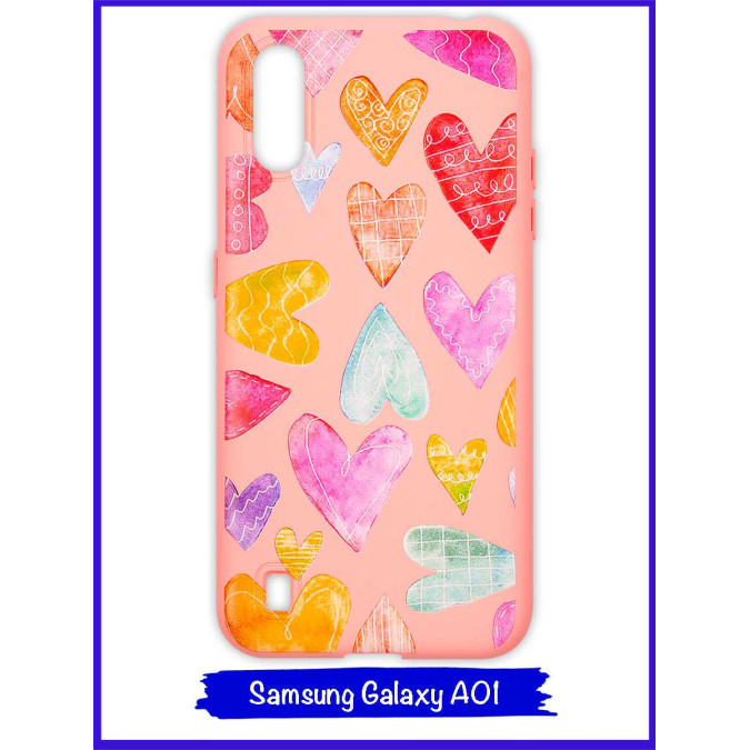 Чехол для Samsung Galaxy A01. Soft touch premium. Сердца.