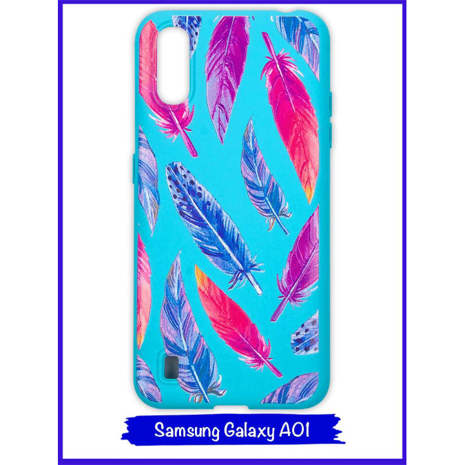 Чехол для Samsung Galaxy A01. Soft touch premium. Перья.