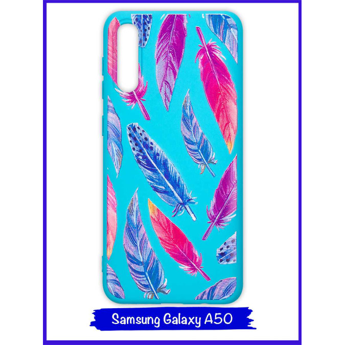 Чехол для Samsung Galaxy A50. Soft touch premium. Перья.