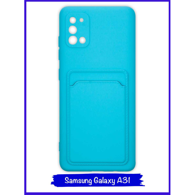 Чехол для Samsung Galaxy A31. Soft touch premium. Карман. Голубой.