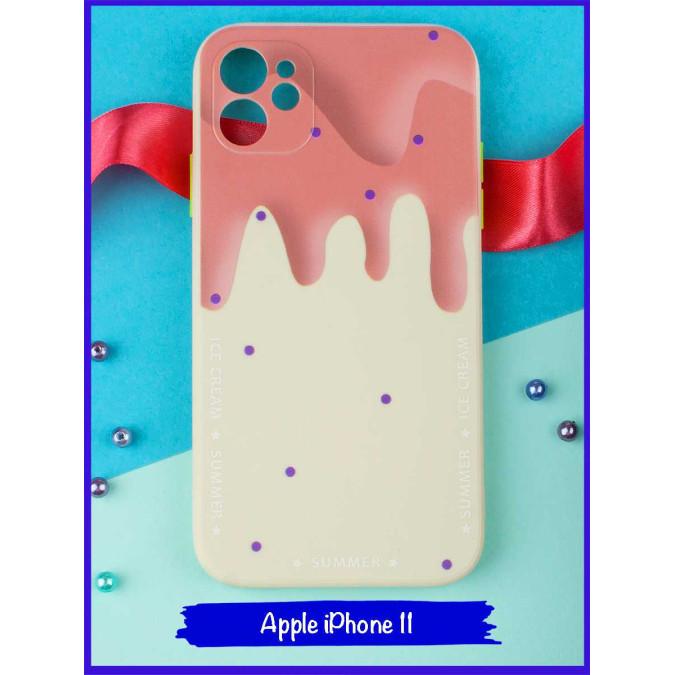 Чехол дизайнерский Icecream для Apple Iphone 11. Персиковый.