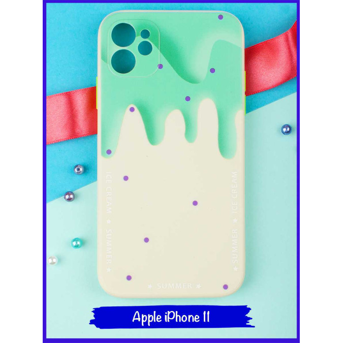 Чехол дизайнерский Icecream для Apple Iphone 11. Зеленый.