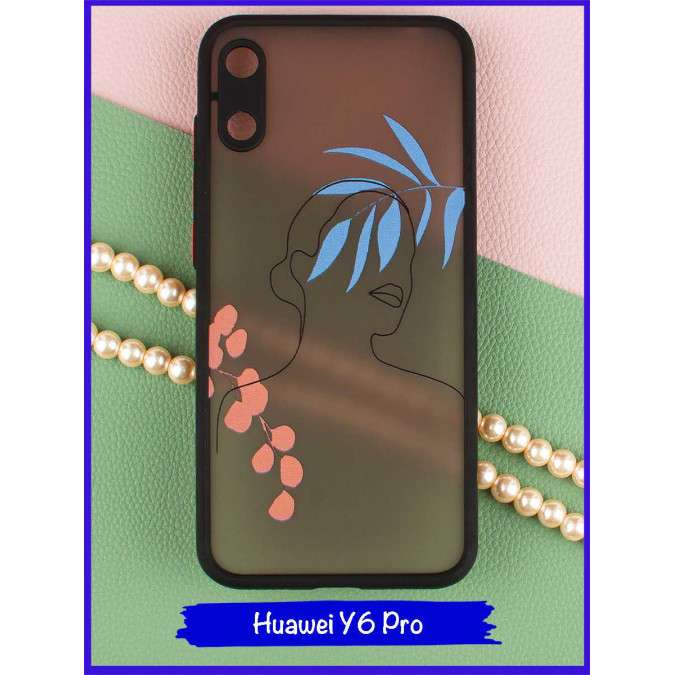 Чехол дизайнерский для Huawei Honor 8A / Huawei Y6s (2019) / Huawei Y6 Prime (2019). Девушка (ветка розовая и голубая). Черная рамка.