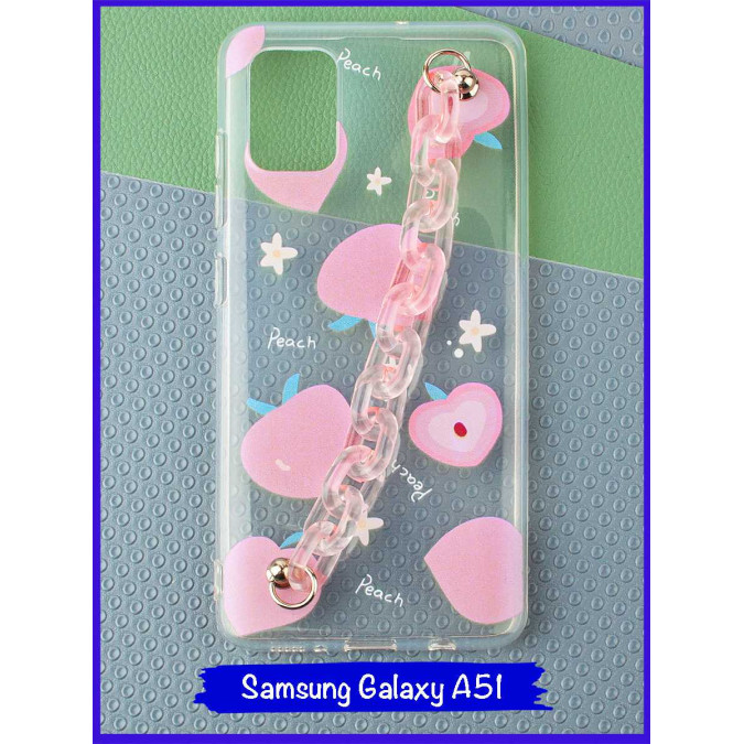 Чехол дизайнерский с цепочкой для Samsung Galaxy A51. Яблоки.