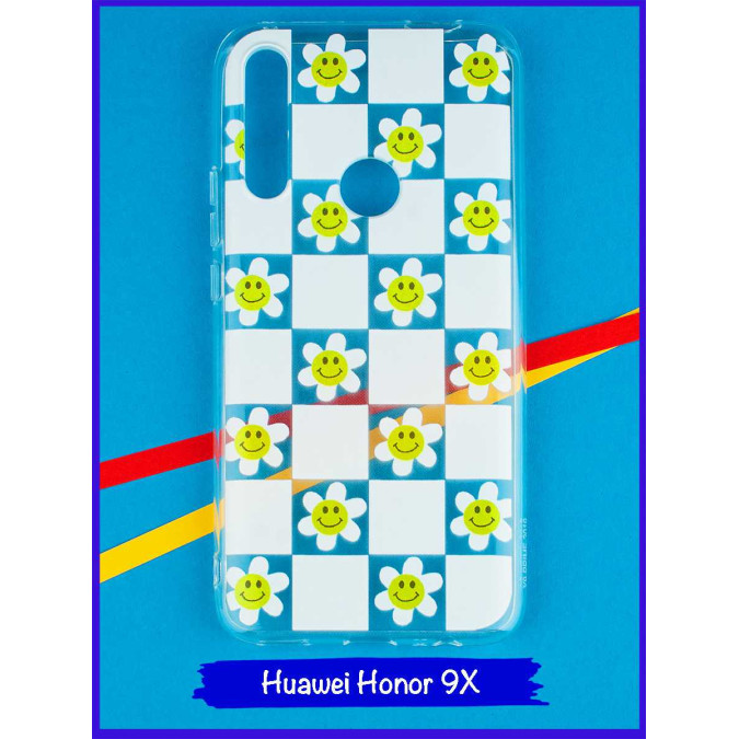 Чехол дизайнерский для Huawei Honor 9X / Huawei P Smart Z / Huawei Y9s / Huawei Y9 Prime 2019. Белая клетка с ромашками.