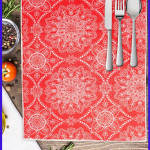 Коврик для сушки посуды. Узоры. Красный / белый.
