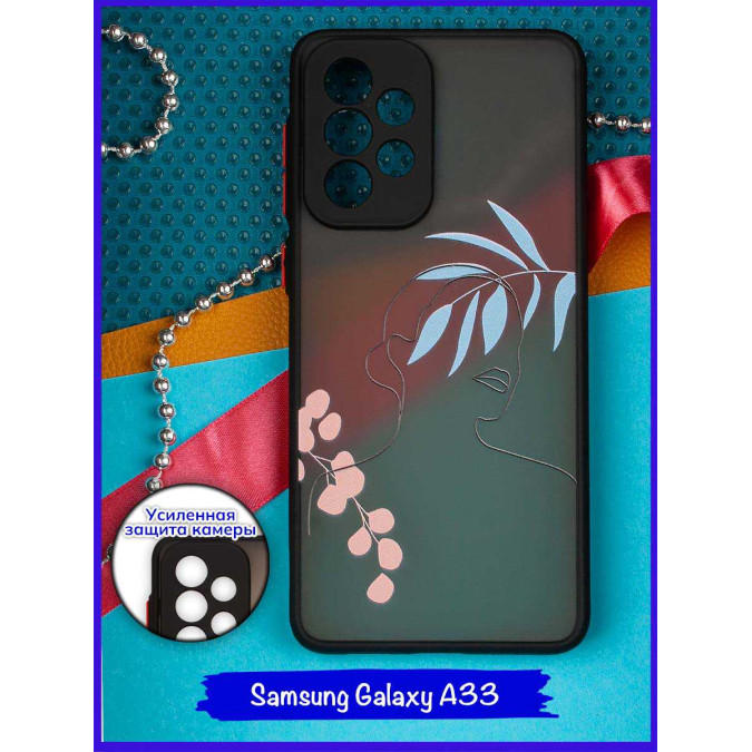 Чехол дизайнерский для Samsung Galaxy A33. Девушка (ветка розовая и голубая).