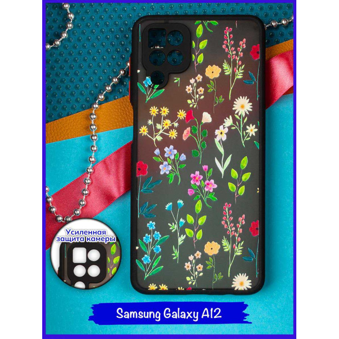 Чехол дизайнерский для Samsung Galaxy A12. Разные цветы.