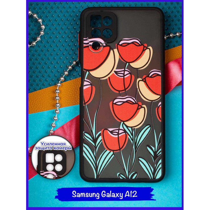 Чехол дизайнерский для Samsung Galaxy A12. Тюльпаны.