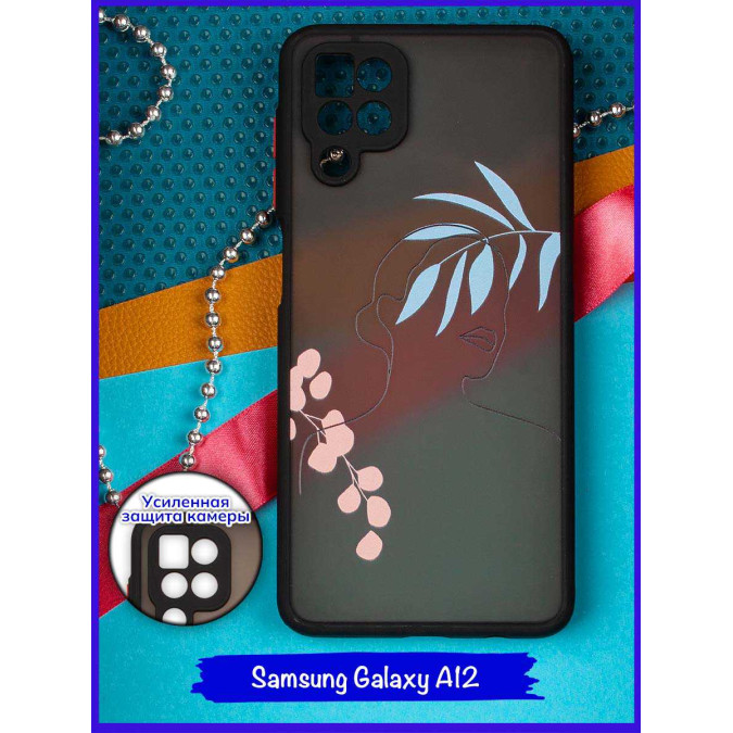 Чехол дизайнерский для Samsung Galaxy A12. Девушка (ветка розовая и голубая).