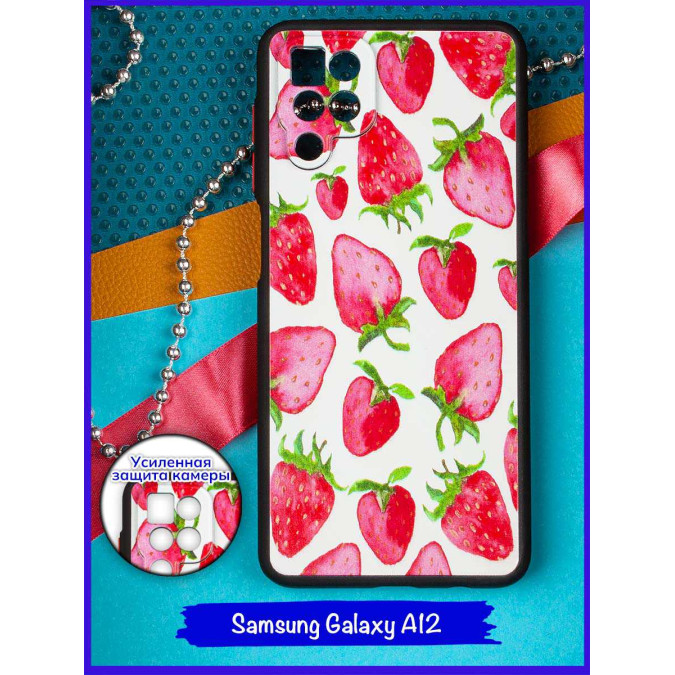 Чехол дизайнерский для Samsung Galaxy A12. Большая клубника.