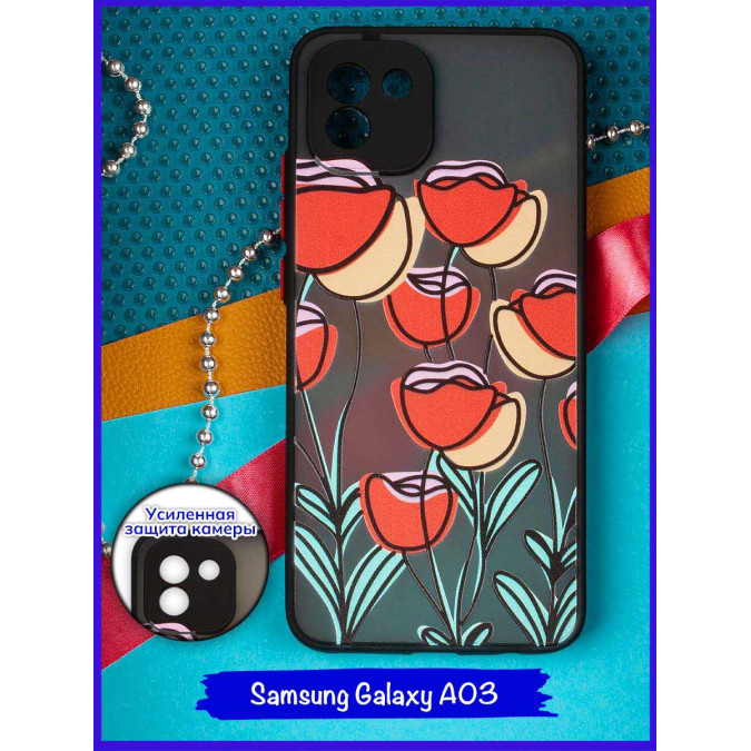 Чехол дизайнерский для Samsung Galaxy A03. Тюльпаны.