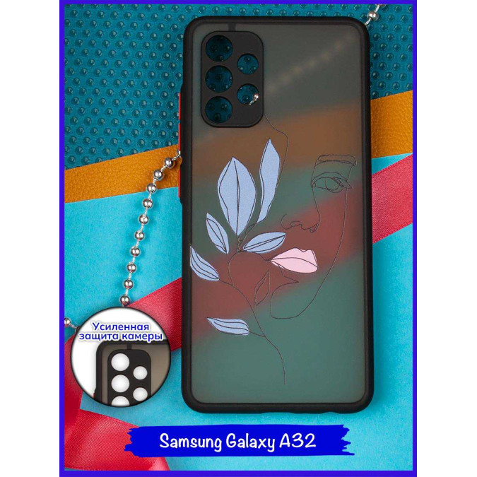 Чехол дизайнерский для Samsung Galaxy A32. Девушка с розовыми губами (ветка).