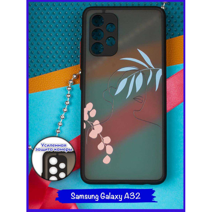 Чехол дизайнерский для Samsung Galaxy A32. Девушка (ветка розовая и голубая).