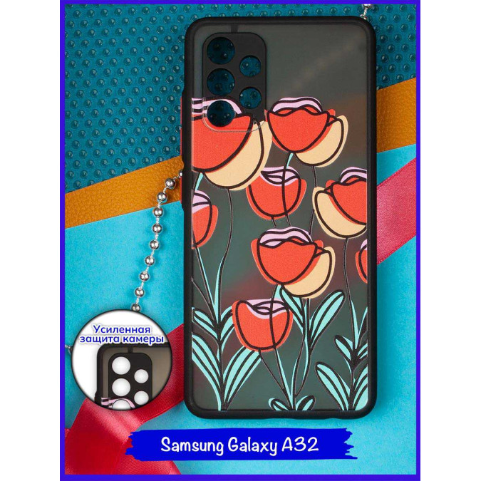 Чехол дизайнерский для Samsung Galaxy A32. Тюльпаны.