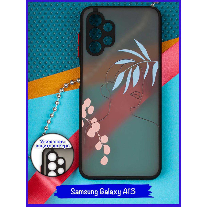 Чехол дизайнерский для Samsung Galaxy A13. Девушка (ветка розовая и голубая).