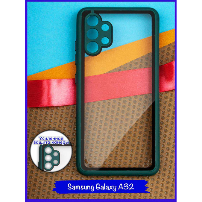 Чехол дизайнерский для Samsung Galaxy A32. Темно-зеленая рамка.