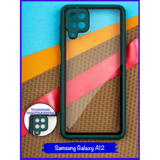 Чехол дизайнерский для Samsung Galaxy A12. Темно-зеленая рамка.