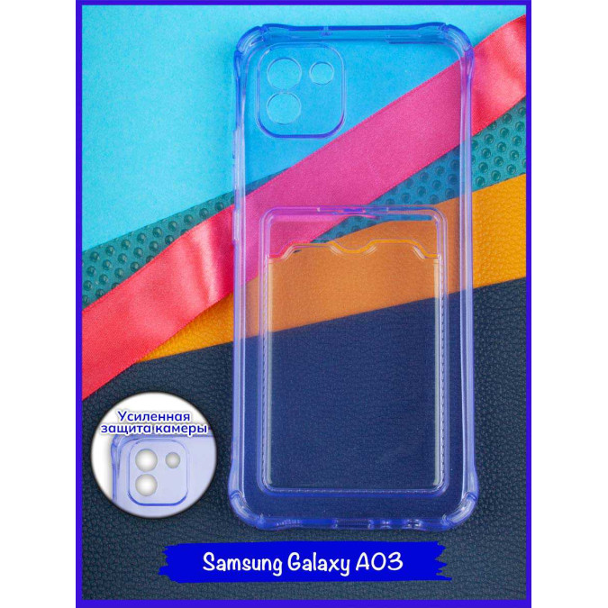 Чехол дизайнерский антишок с карманом для Samsung Galaxy A03. Синий.