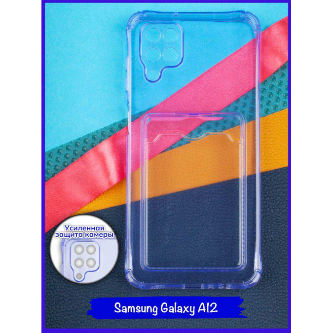 Чехол дизайнерский антишок с карманом для Samsung Galaxy A12. Синий.