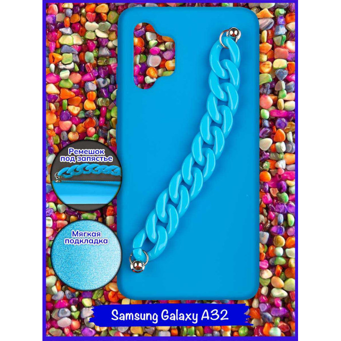 Чехол дизайнерский для Samsung Galaxy A32. Голубой. Цепь пластик.