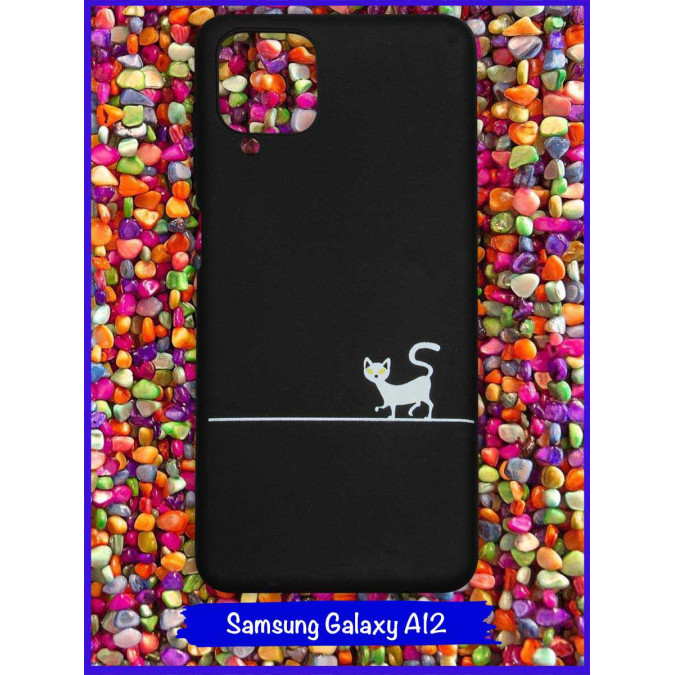 Чехол дизайнерский для Samsung Galaxy A12. Кот (идет / желтые глаза).