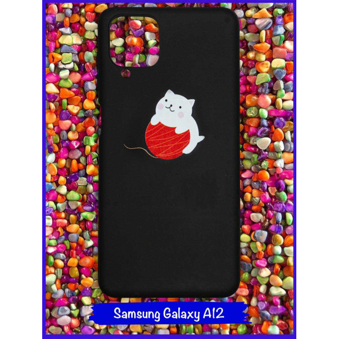 Чехол дизайнерский для Samsung Galaxy A12. Кот с клубком.