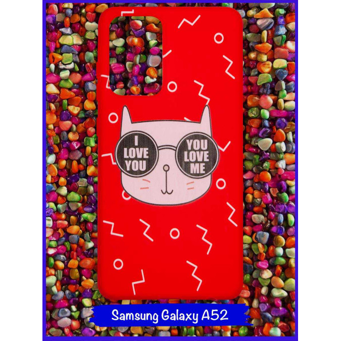 Чехол дизайнерский для Samsung Galaxy A52. Кот I love you / You love me.