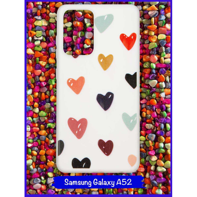 Чехол дизайнерский для Samsung Galaxy A52. Цветные сердечки.