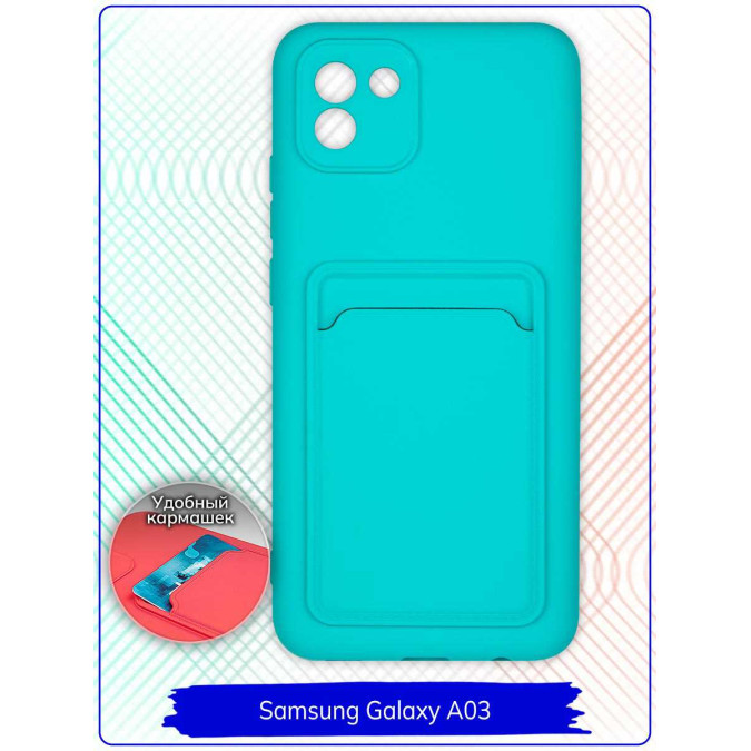 Чехол дизайнерский с карманом для Samsung Galaxy A03. Голубой.